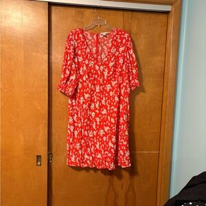 RIXO Red Floral Midi Dress